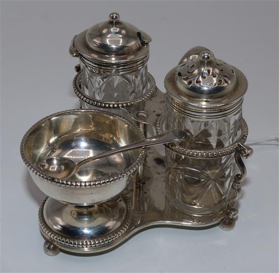 Victorian silver condiment stand by George Fox